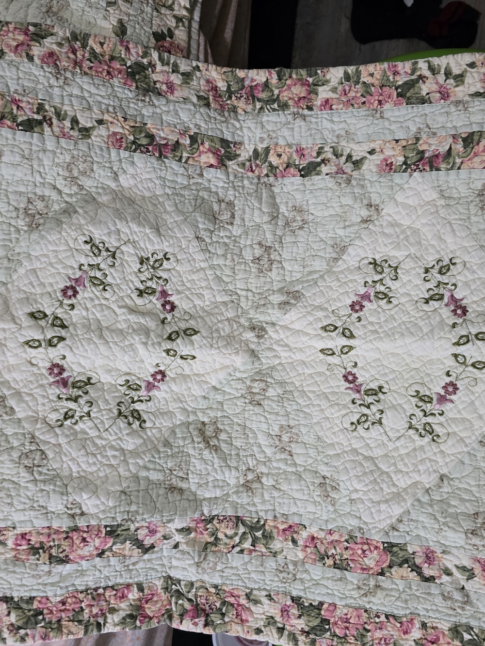 jcpenney Cream Quilt  Shams with Pink Floral Embroidery
